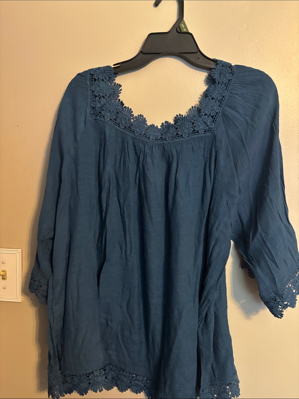 Zac & Rachel Teal-Blue Crochet Trim Peasant Blouse